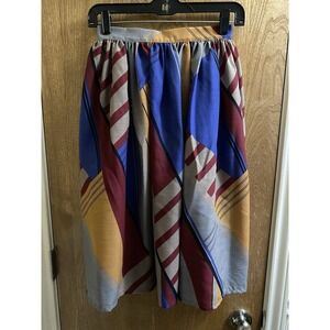 Vintage St. Michael UK Wool Flow Skirt Multicolor Geometric Zip-up Pockets 24in